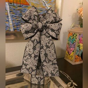 New! Elegant Black and White Lace Wine Gift Bag and Bow- Reusable